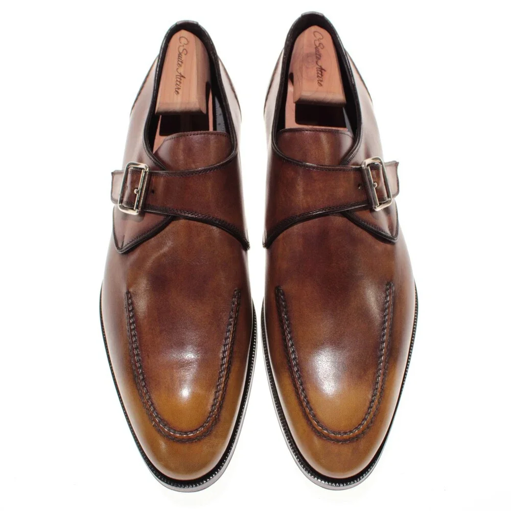Di Bianco NWD Single Monk Strap Dress Shoes Size 9 US in Brown Leather